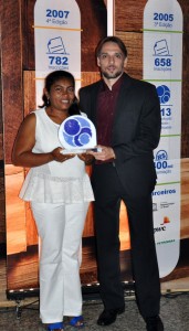 Marisqueira Navegante Mendonça e o professor Gustavo Gonzaga na noite de premiação da Fundação Banco do Brasil / Foto: cedida